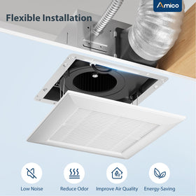 Amico ceiling cutout 10.7 x 10.7 inches shown for precise fit.