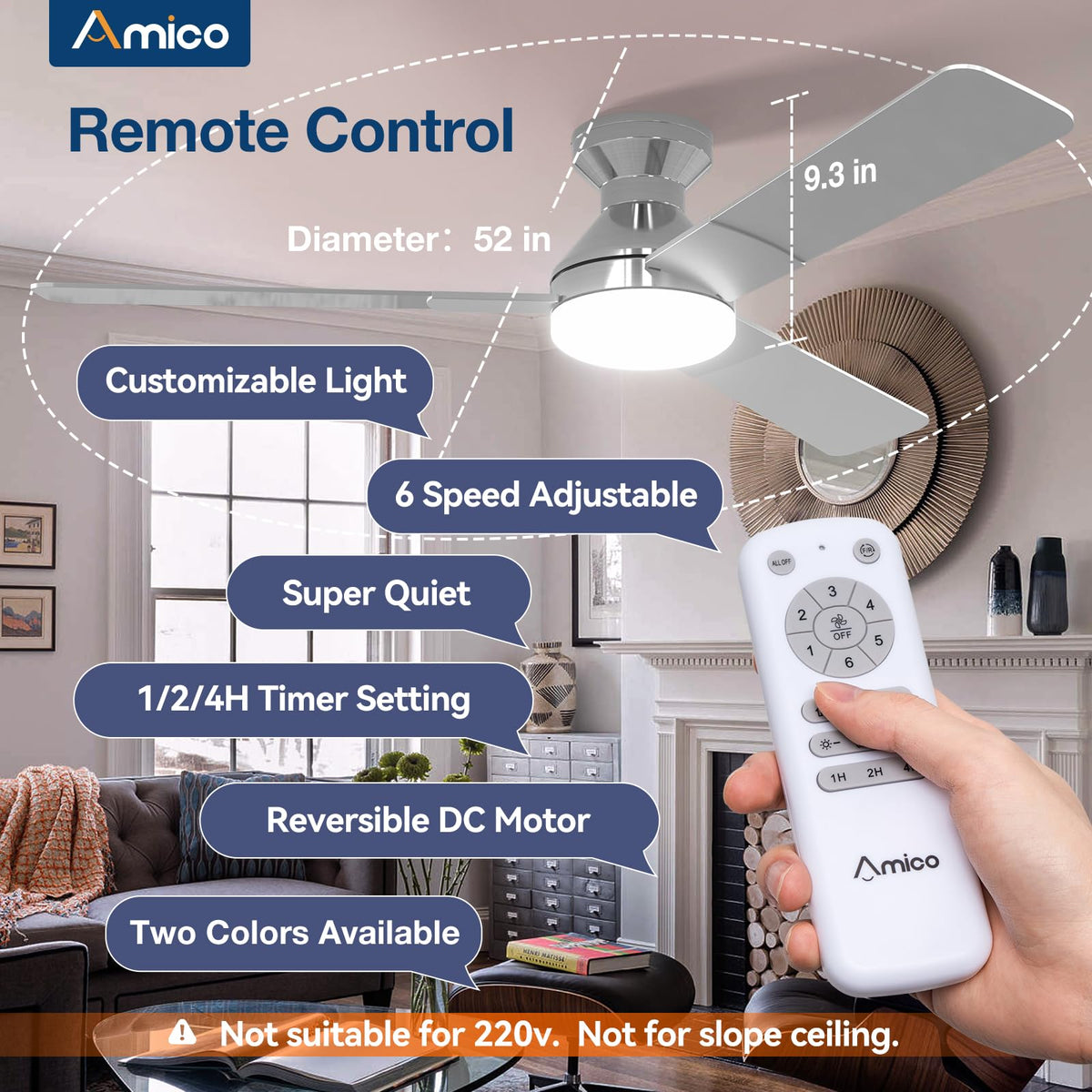 Amico ceiling fan light with dimmable 3-CCT output for ambience