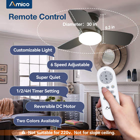 Amico ceiling fan with dimmable light and 3 color temps, enhances ambiance.