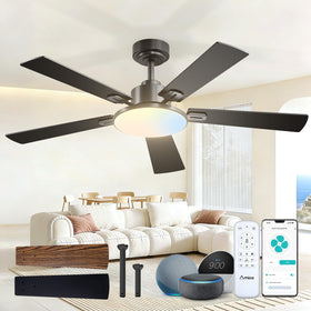 Amico 52-inch ceiling fan with lights, front view, quiet cooling and illumination.