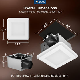 Amico ceiling-mount exhaust vent clears humidity in larger bathrooms.