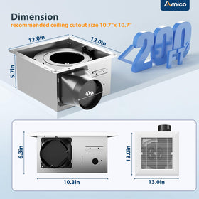 Amico ceiling-mounted exhaust fan shown for discreet ventilation in bathrooms.