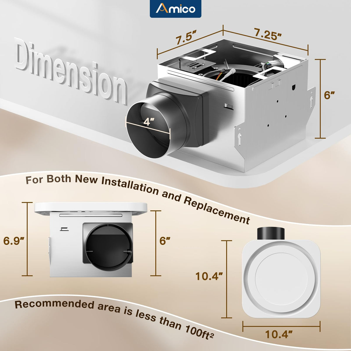 Amico ceiling-mounted ventilation fan in operation for bathroom ventilation