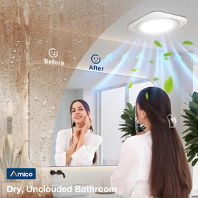Amico 80 sq ft coverage efficiently ventilates small bathrooms.