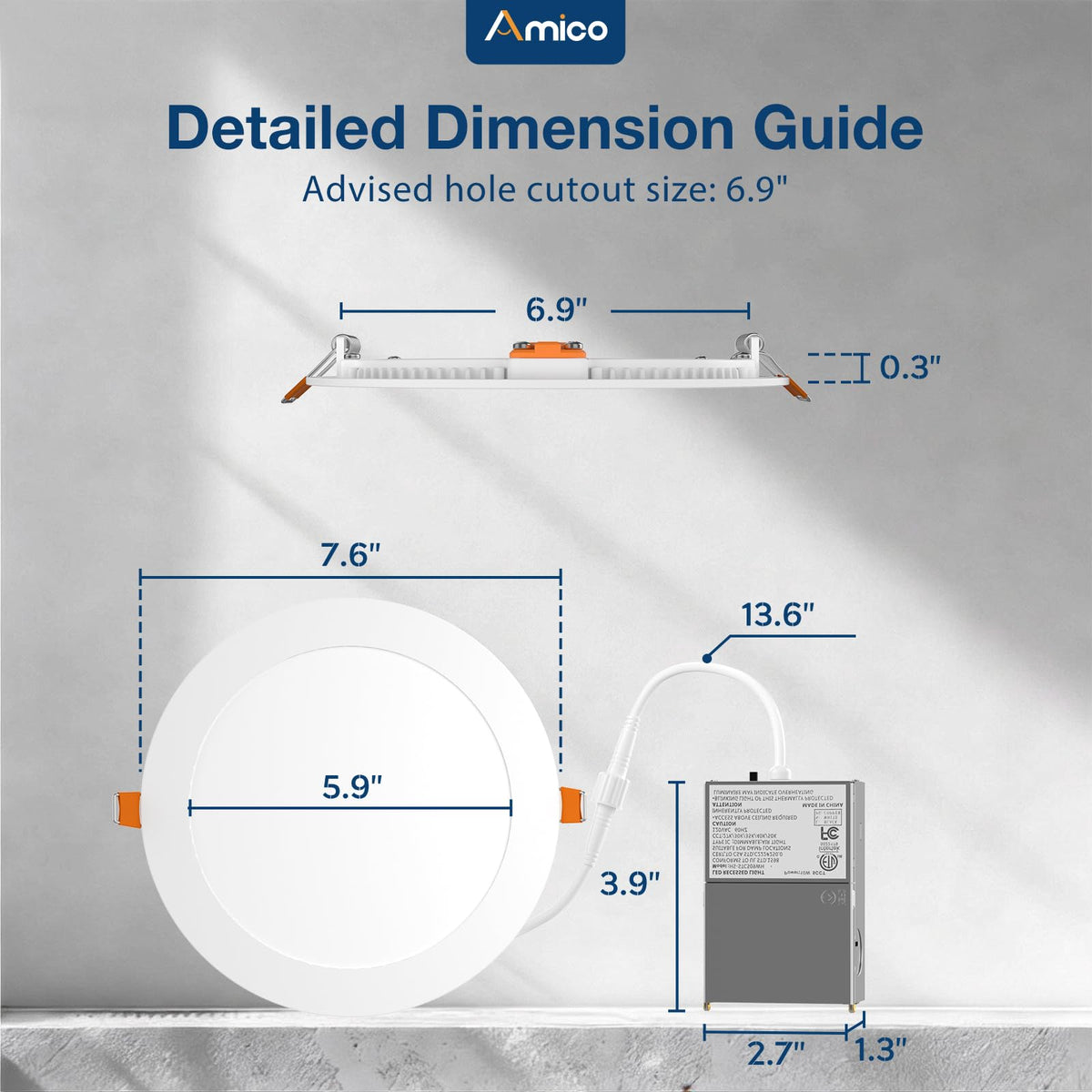 Amico damp-rated LED downlight suitable for bathrooms and basements
