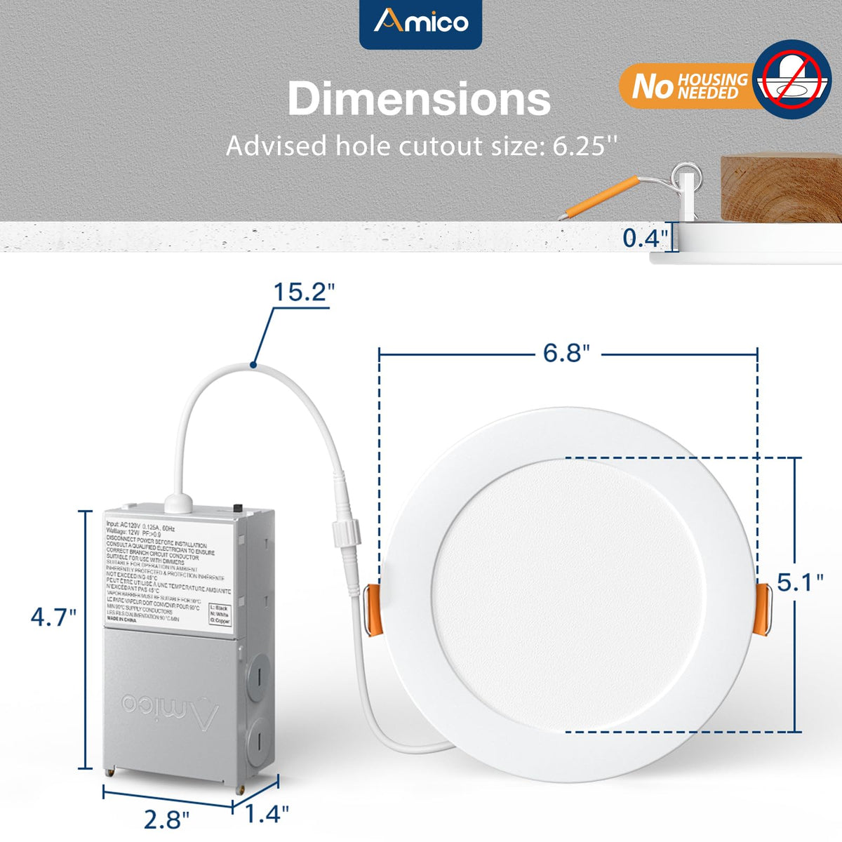 Amico dimmable LED downlight for adjustable brightness in living spaces
