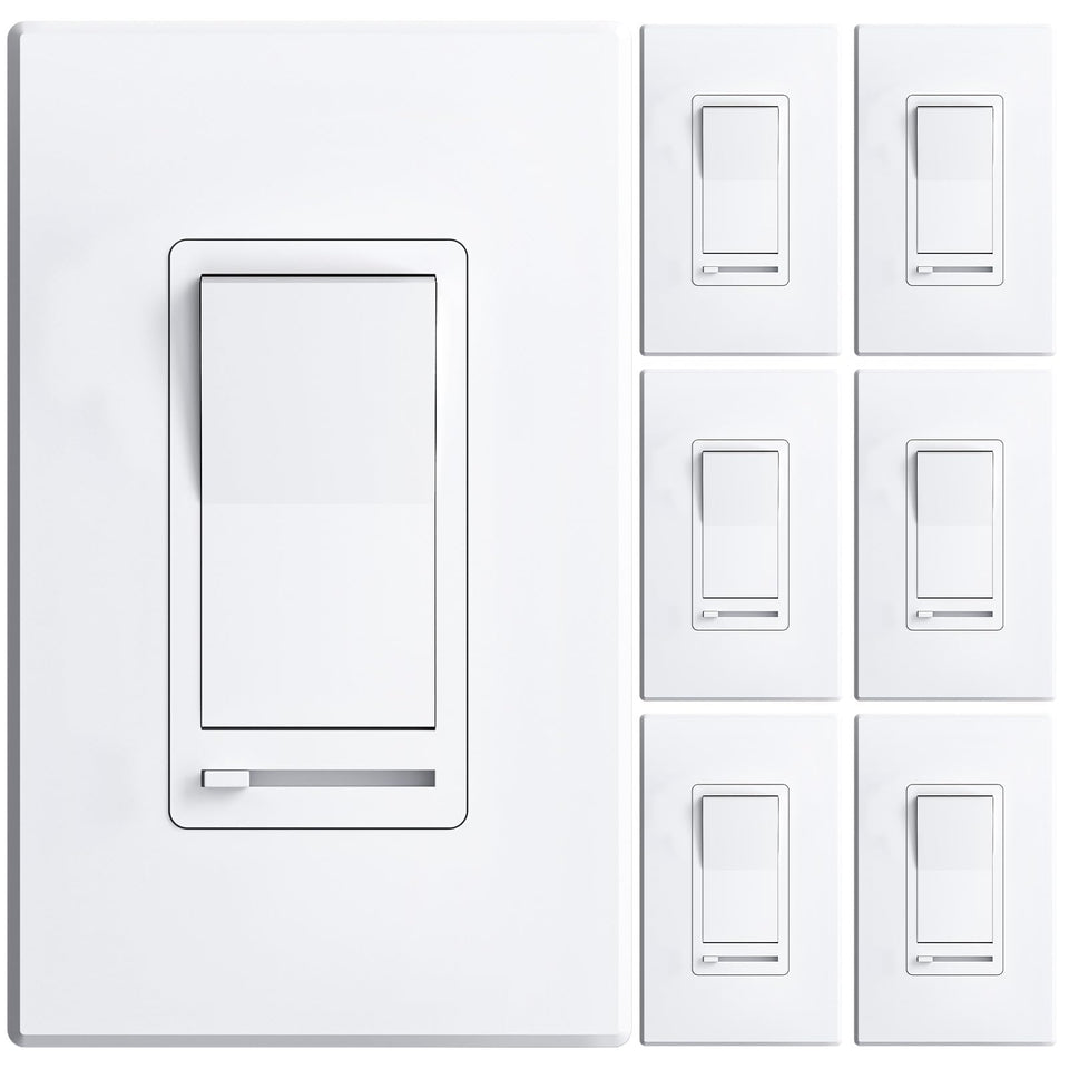 Amico dimmer 6-pack overview illustrating universal lighting control for LED and incandescent bulbs