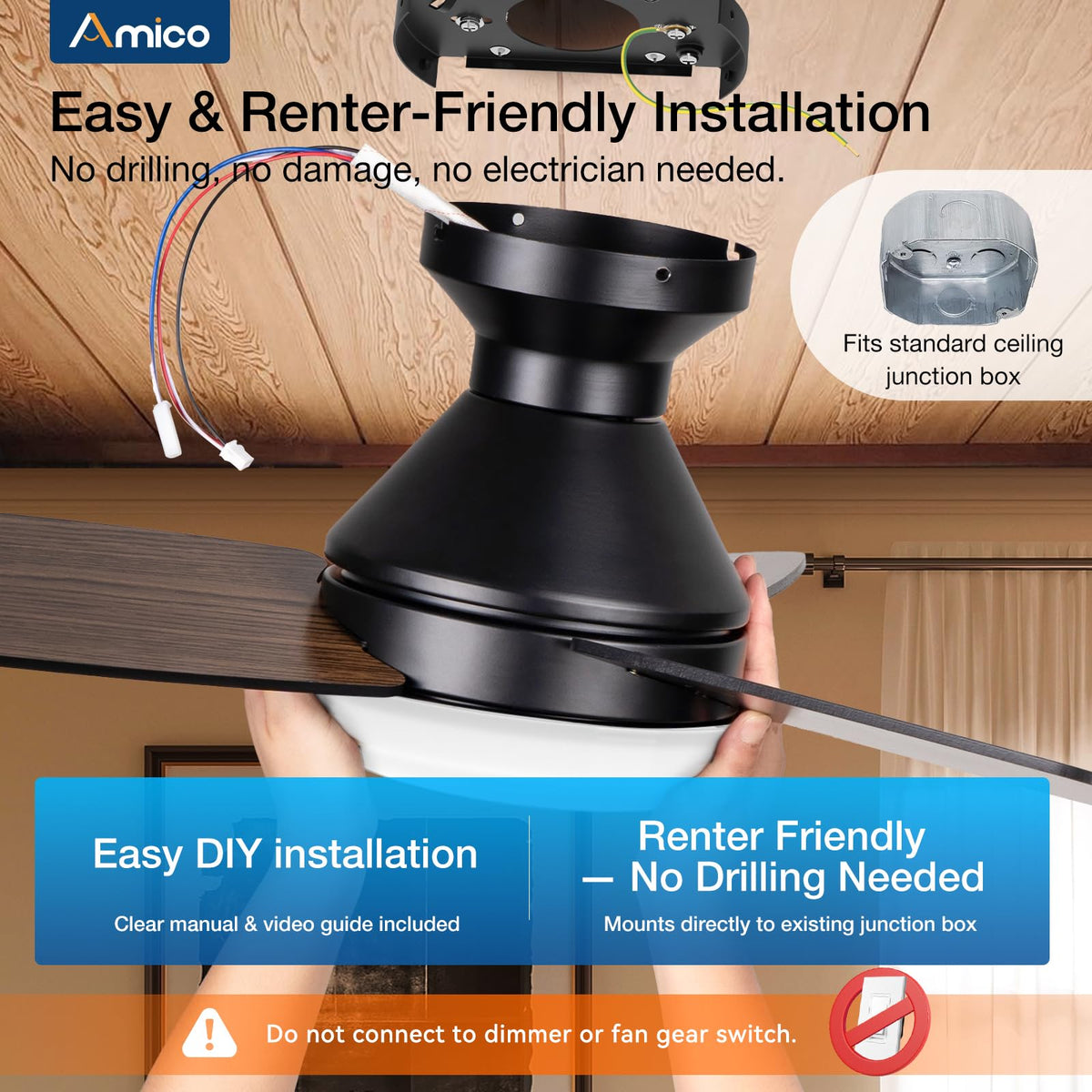 Amico dual-color blades in black and walnut for versatile décor