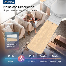 Amico dual-color blades and reversible motor for seasonal comfort.