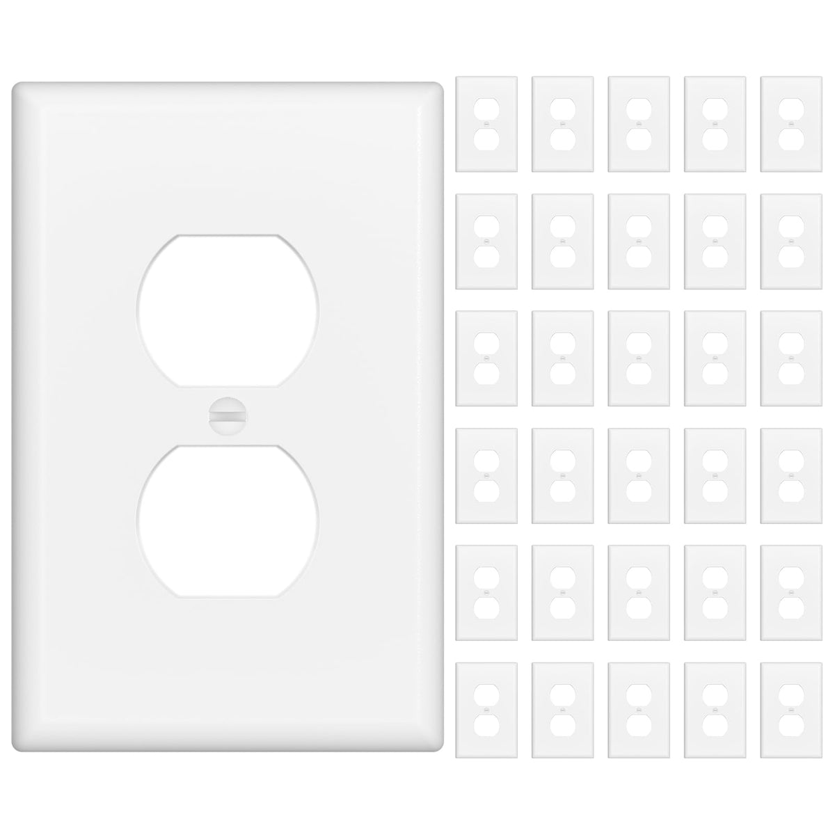Amico duplex outlet covers in a 30-pack for a durable, clean wall finish.
