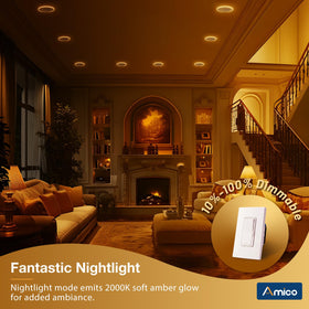 Amico easy-install LED downlights with universal E26 base.