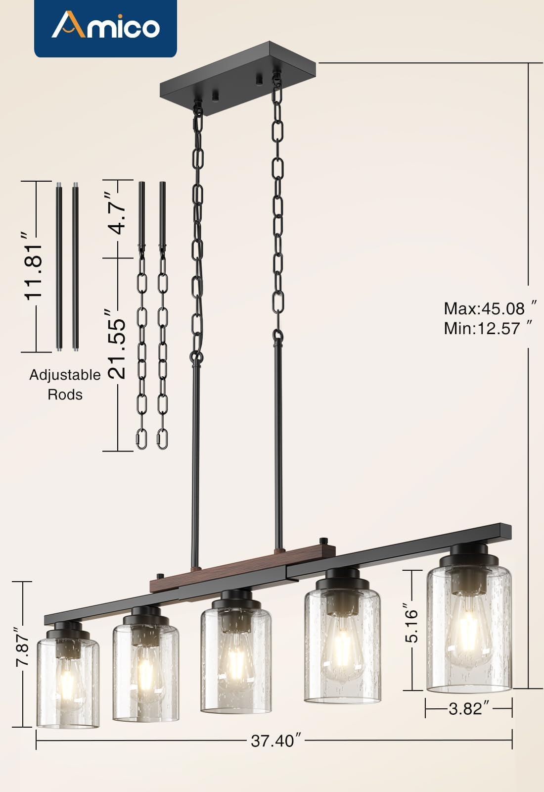 Amico fixture uses E26 bulbs for versatile lighting options