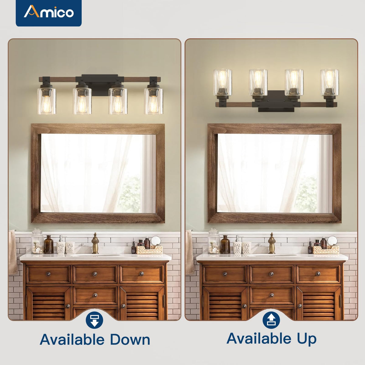 Versatile Amico vanity light fits bathrooms, bedrooms, kitchens, foyers and more.