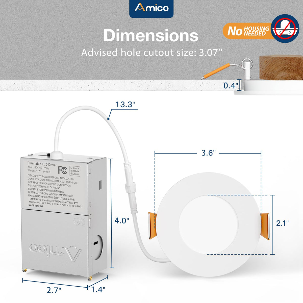 Amico ETL-certified downlight ensures safety and reliability.