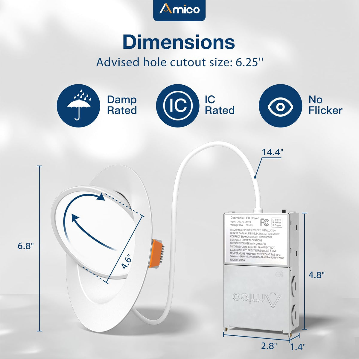 Amico ETL/FCC-certified recessed downlight ensures compliant home lighting.