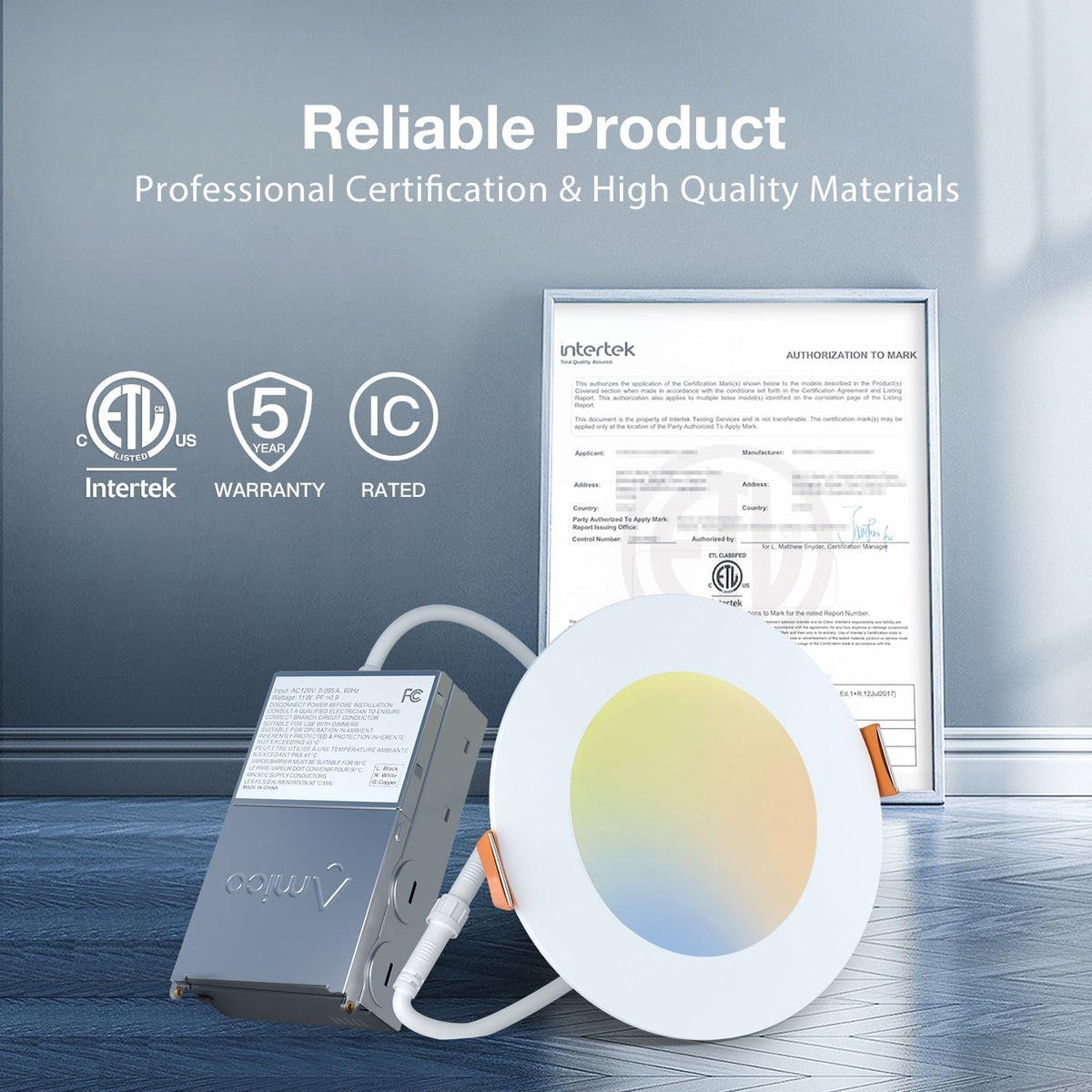 Amico ETL and FCC certified recessed light ensuring reliable performance.