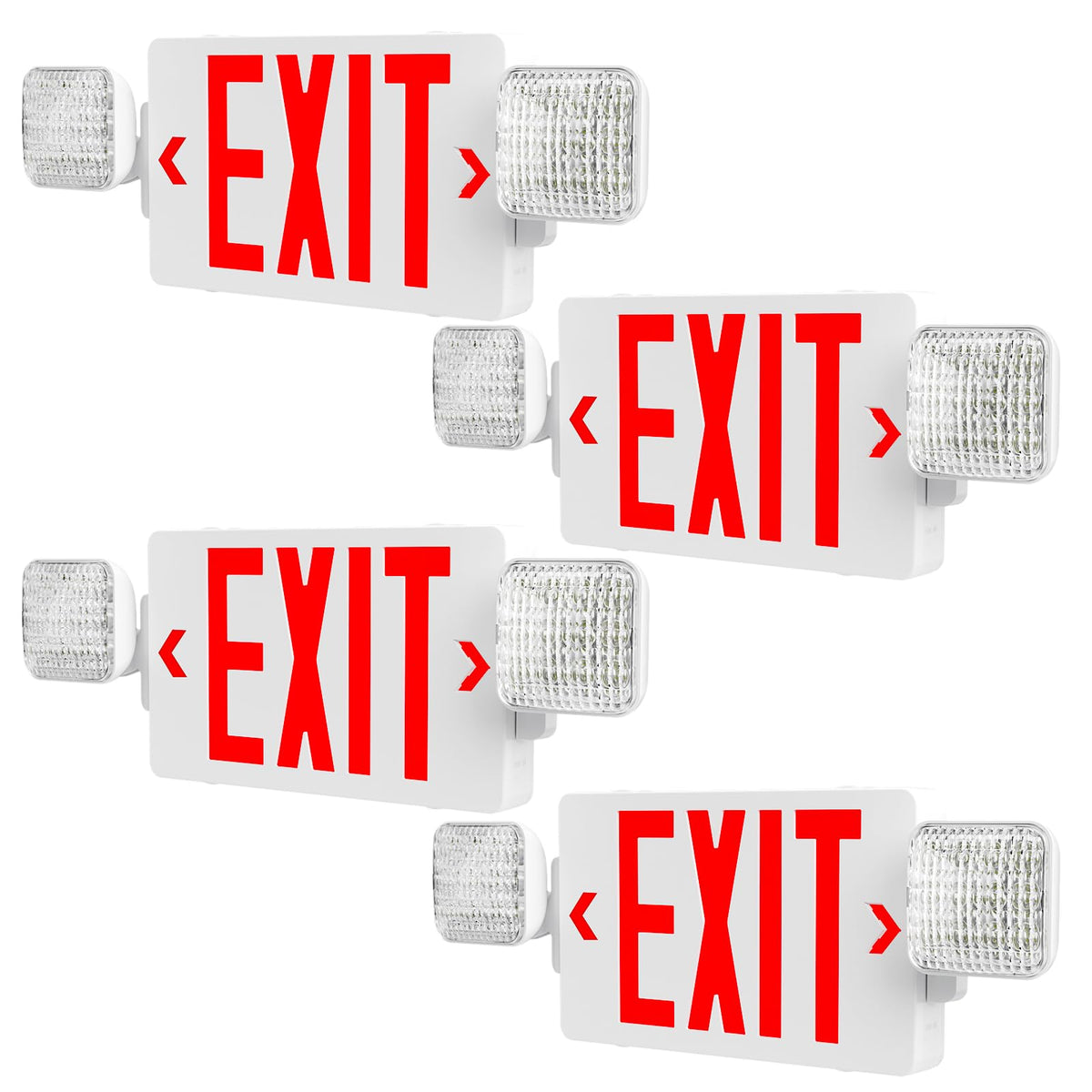 Amico dual-sided exit sign with LED heads for evacuation guidance.