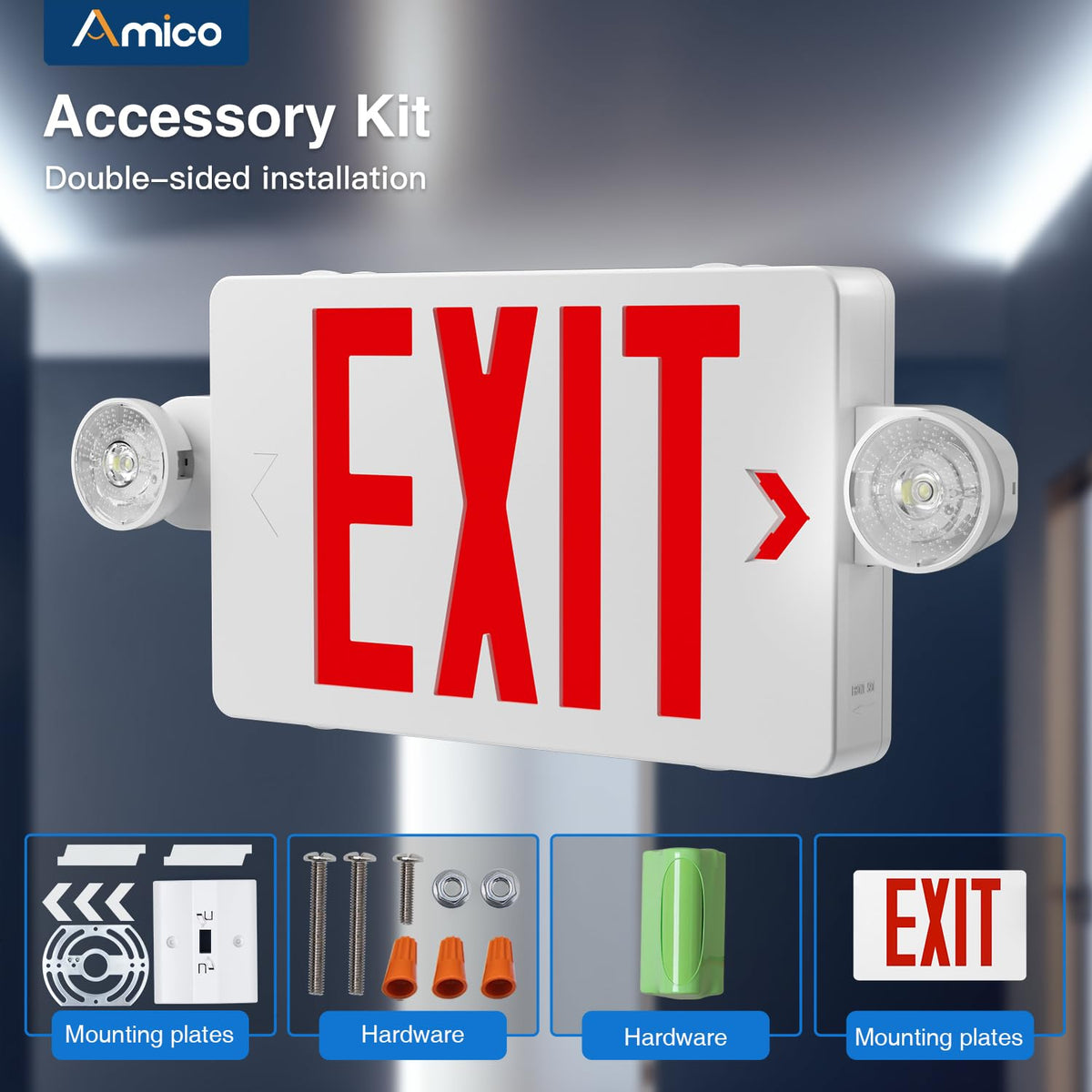 Amico exit sign durable 94V-0 housing for safety
