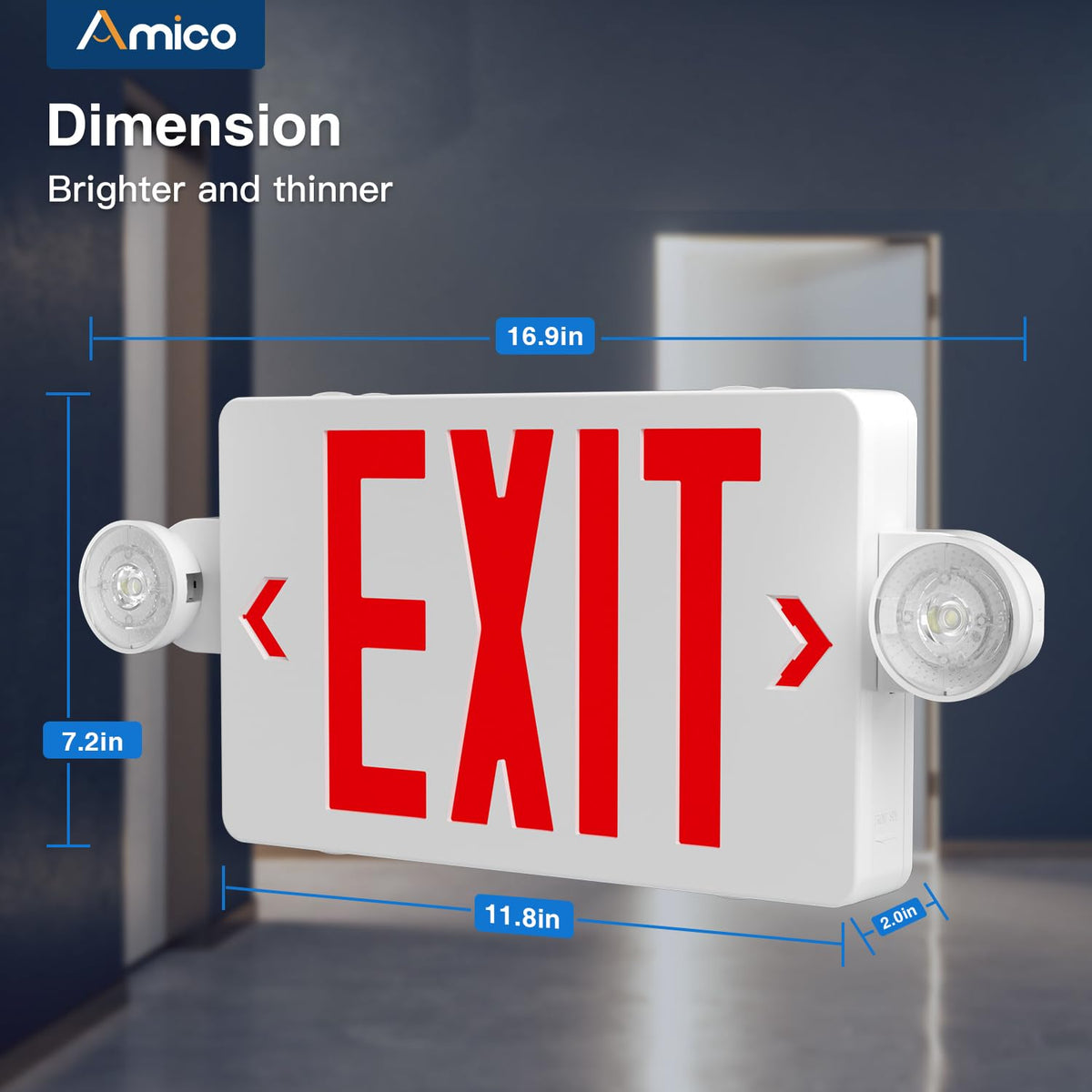 Amico exit sign emergency backup battery powers outages