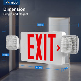 Amico exit sign visible from up to 100 feet in dim conditions.