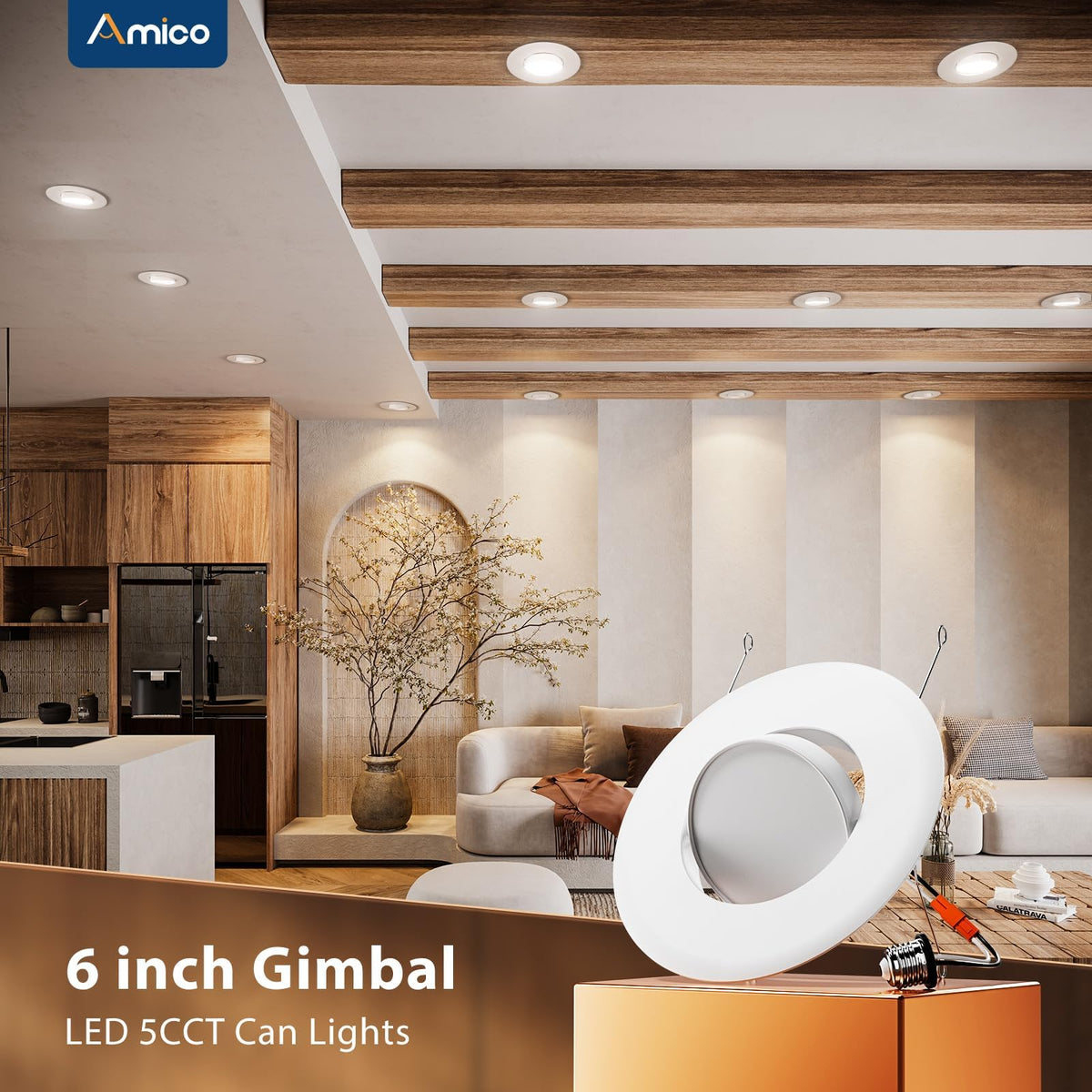 Amico eyeball downlight features 5 CCT selectable temperatures.