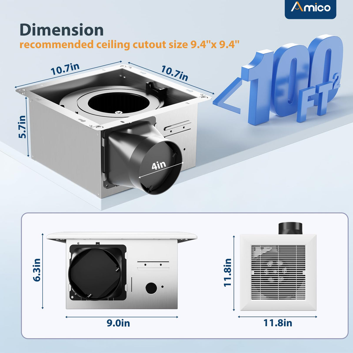 Amico fan installation brackets provided for secure mounting