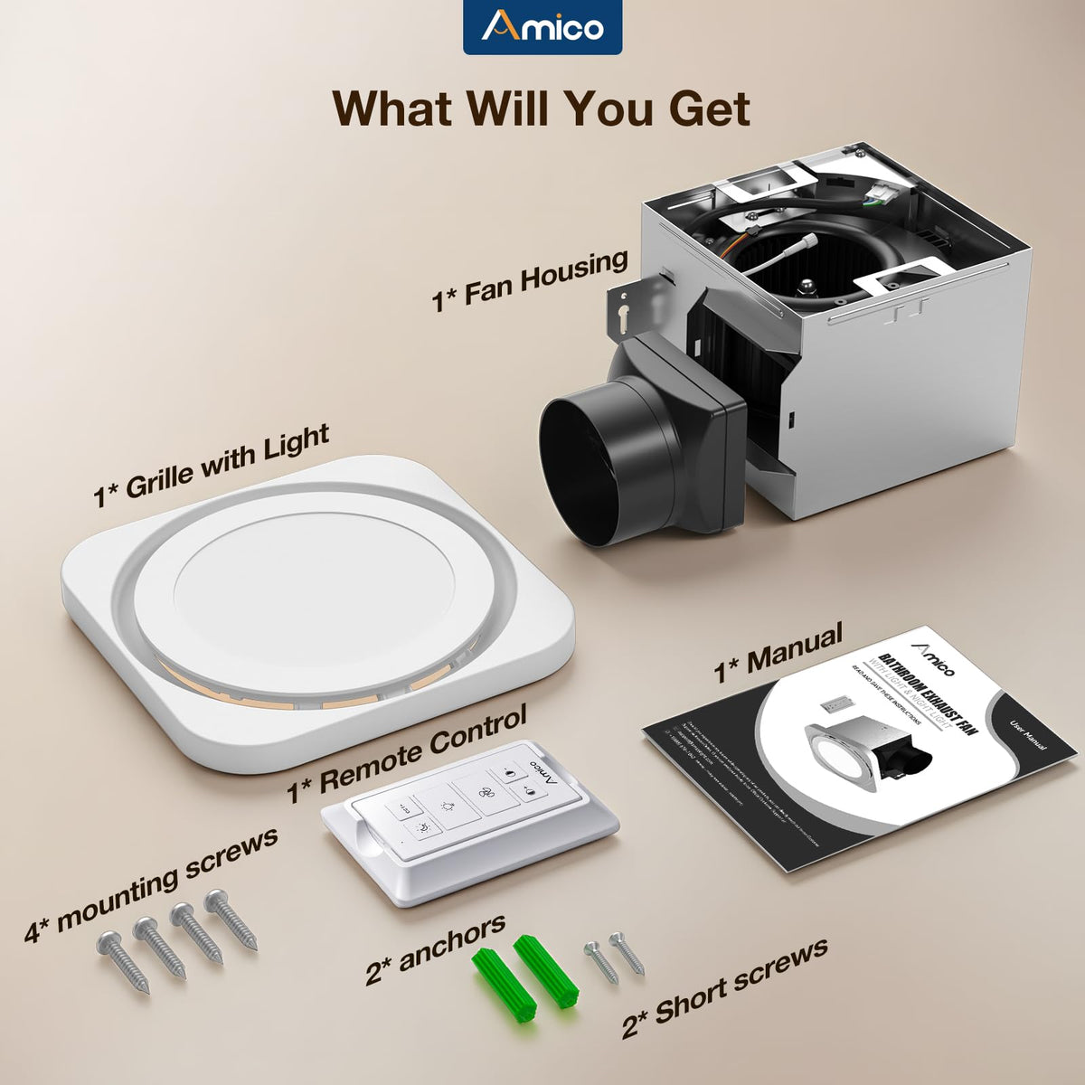 Amico FCC-certified exhaust fan for residential bathroom safety and compliance