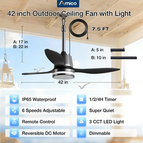 Amico gazebo fan with hook hanging showcases simple, flexible installation in outdoor spaces.
