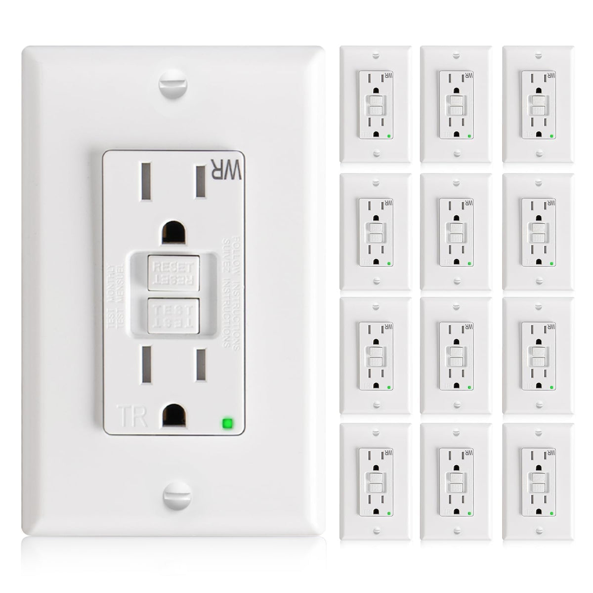 Amico GFCI outlet thinner design shown in wall box for easier installations