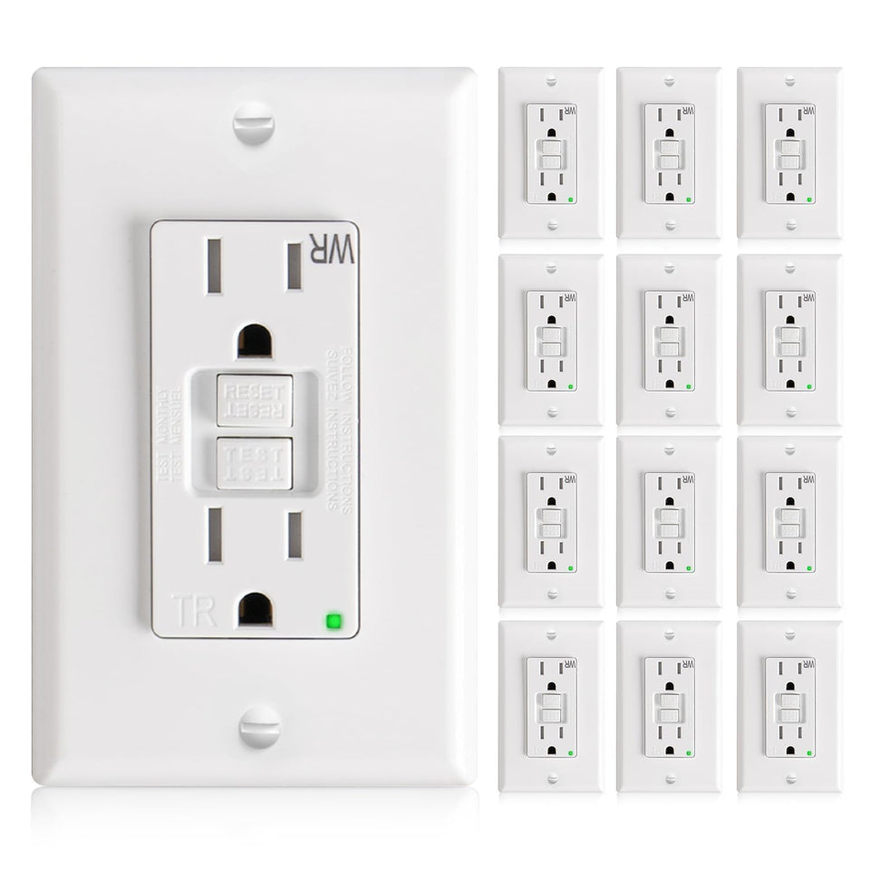 Amico GFCI outlet thinner design shown in wall box for easier installations