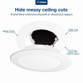 Amico Goof Ring matte white finish blends with ceiling surfaces