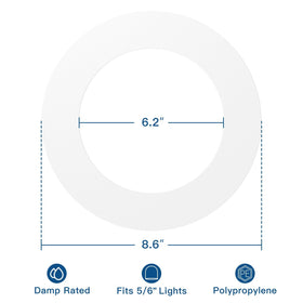 Amico goof rings 6.2-inch inner diameter sits flush between ceiling and light