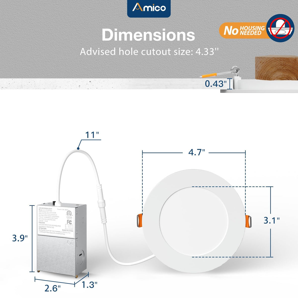 IC-rated Amico 4-inch downlight with insulation contact.