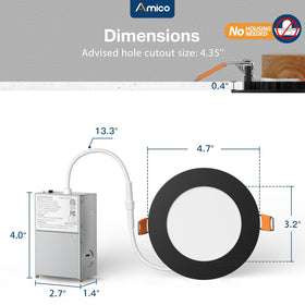 Amico IC-rated canless design safe for contact with insulation in ceilings.