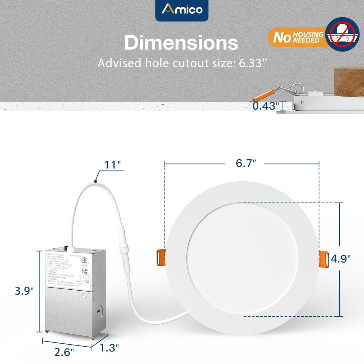 Amico IC-rated damp downlight safe for insulation contact