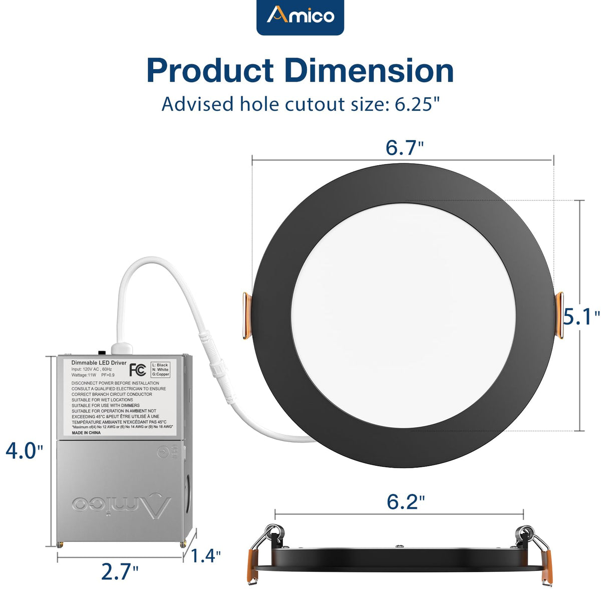Amico IC-rated fixture safe around insulation for versatile ceiling placement.