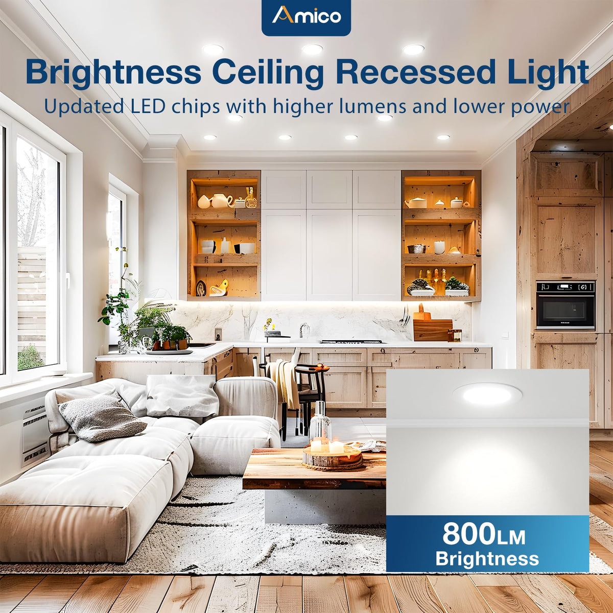 Amico IC-rated insulation-safe downlight ready for contact with ceilings.