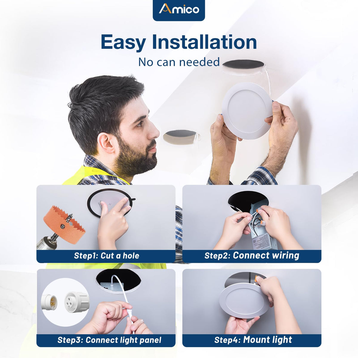 Amico IC-rated recessed light ready for safe insulation contact.