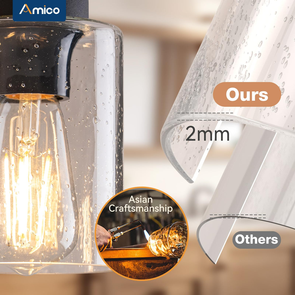 Amico industrial painted wood finish vanity light adds durable, vintage charm.