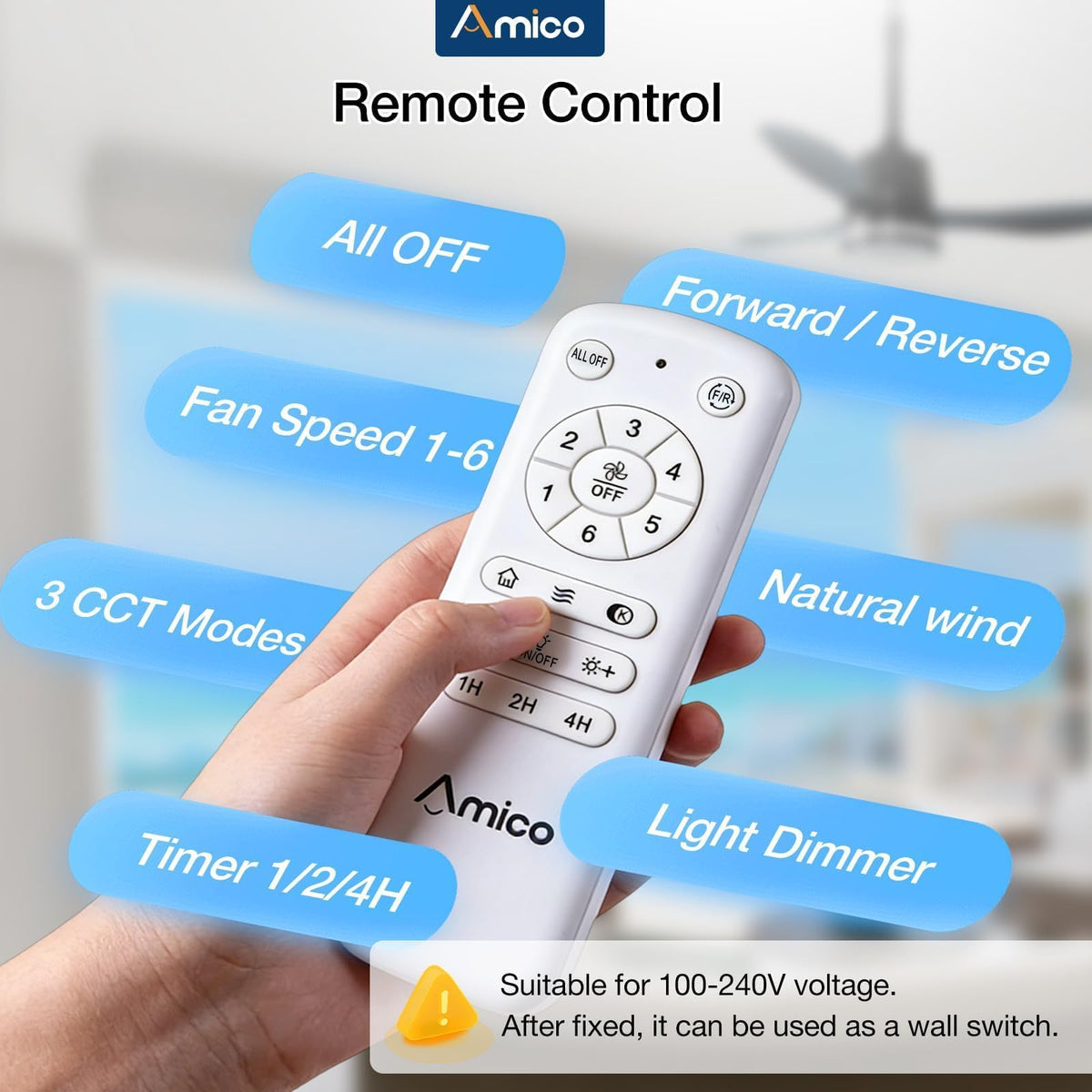 Amico IP65 waterproof outdoor fan withstands rain and humidity for resilience.