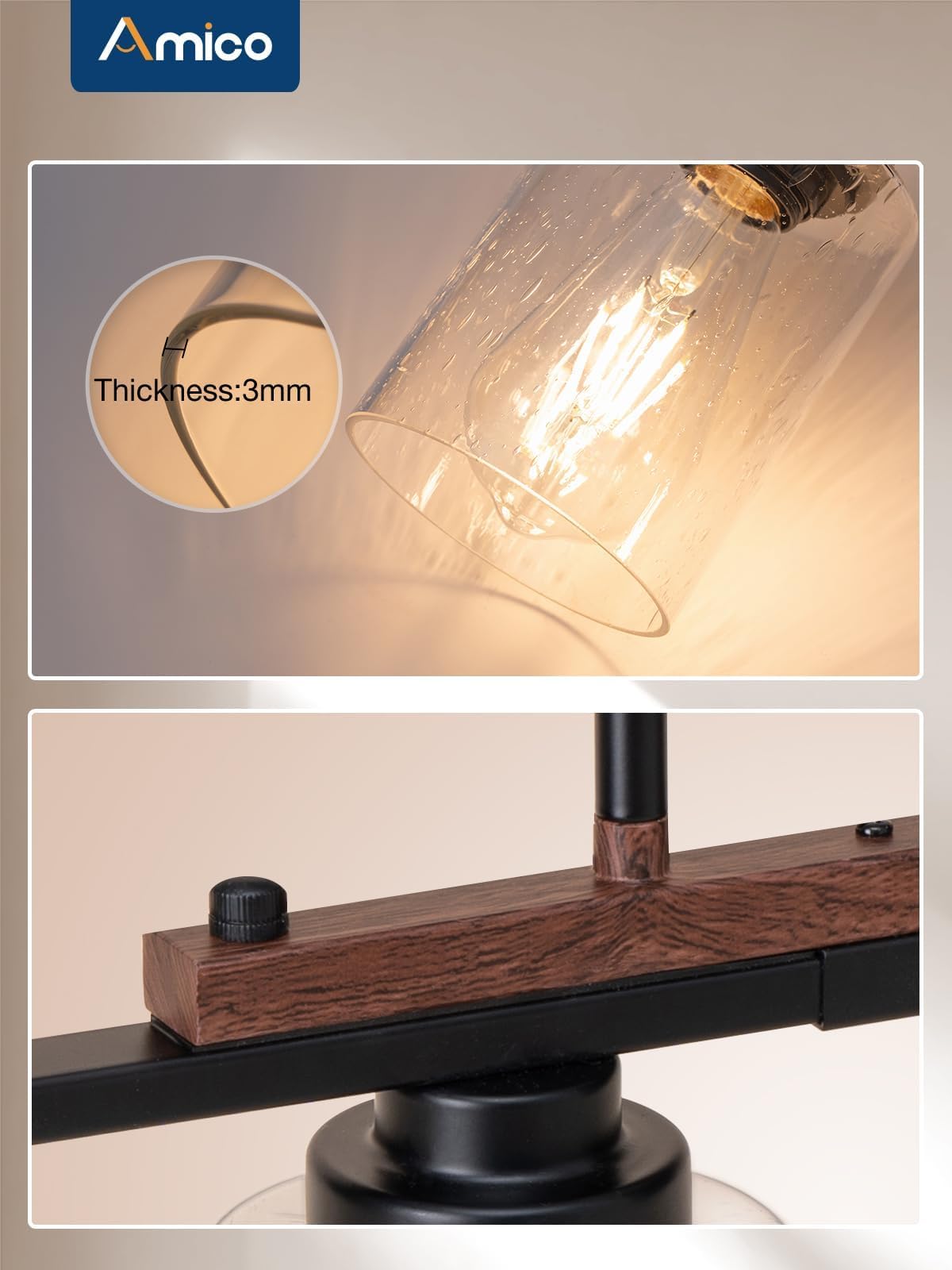 Amico kitchen island light with adjustable rods for flexible height