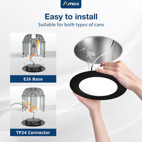 Amico LED can light showing color temperature selector for customizable ambiance.