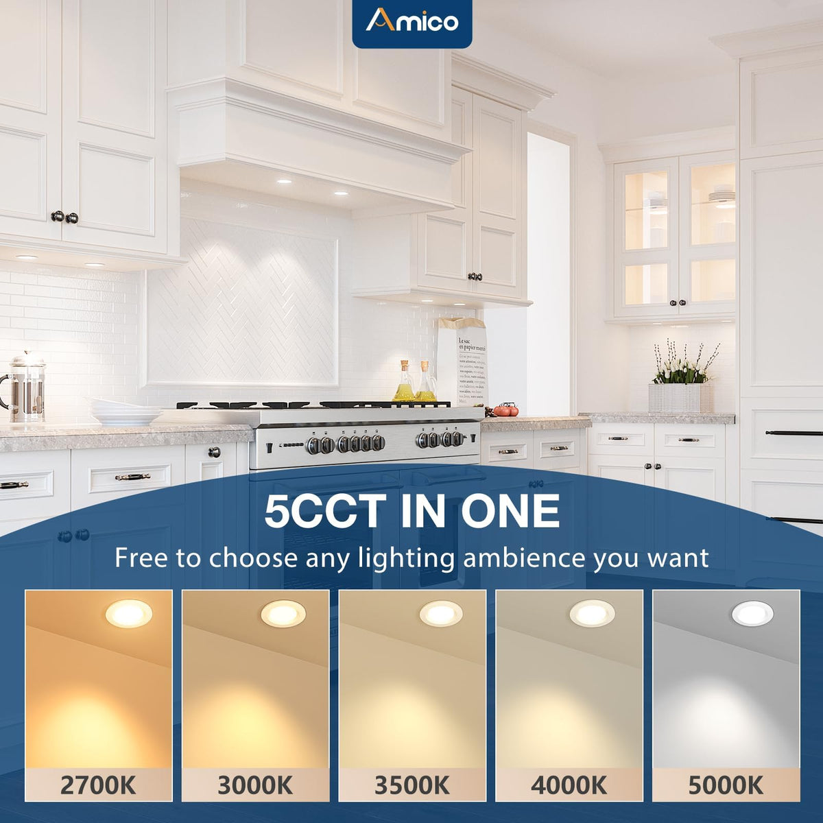Amico LED downlight with CRI90+ for natural color rendering in living spaces