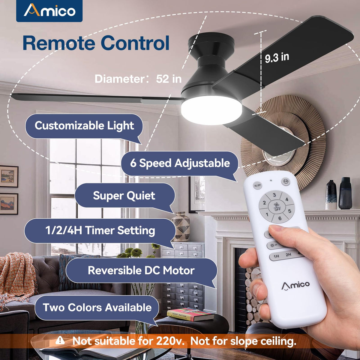 Amico flush-mount design blends seamlessly with ceilings.