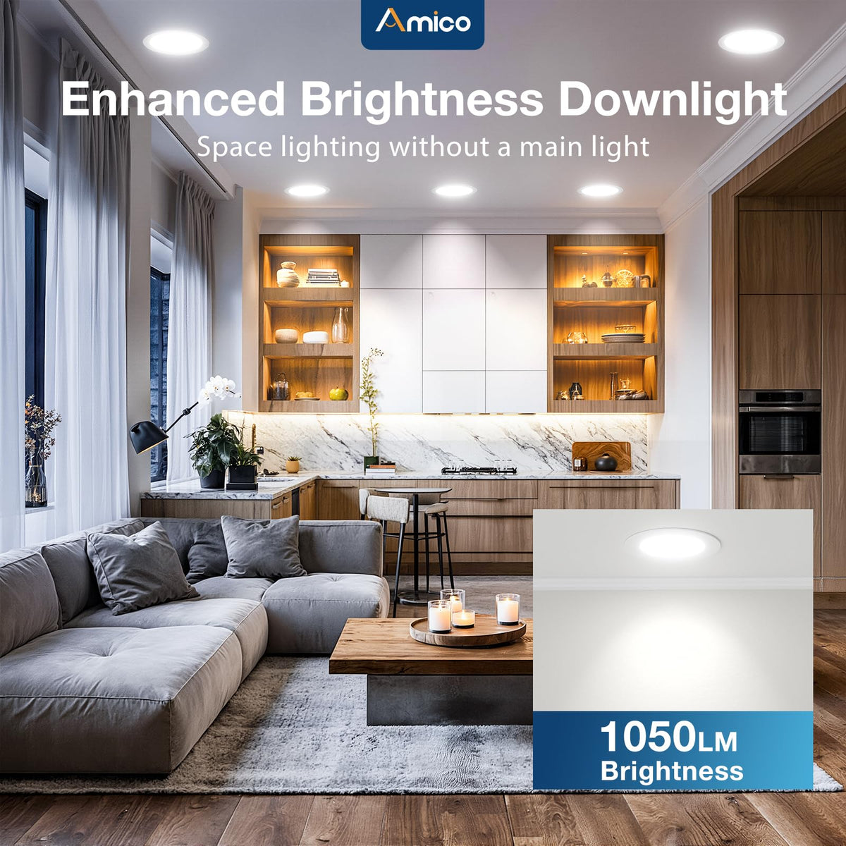 Amico recessed light with metal junction box and plastic trim.