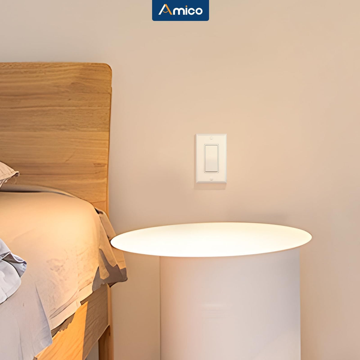 Amico modern decorator-style switch blends with various interiors.