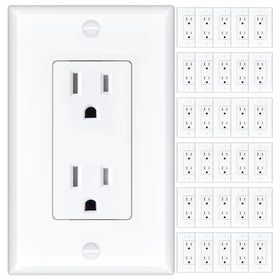Amico outlet front view showing 15A 125V capacity for common devices.
