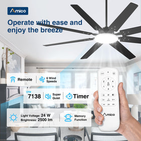 Amico quiet DC motor delivers whisper-quiet airflow in bedrooms.