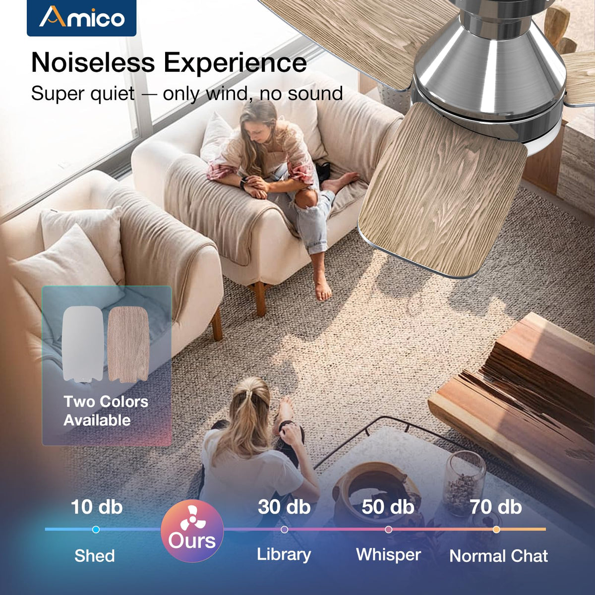 Amico fan runs quietly for undisturbed sleep and study.