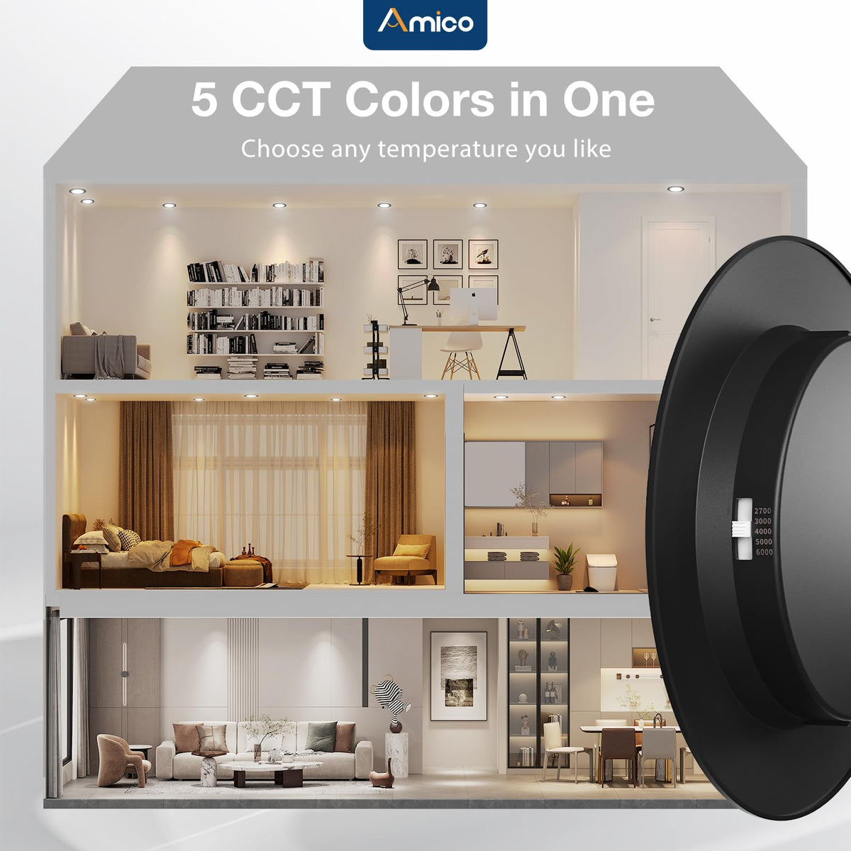Amico recessed lighting with universal E26 base enables quick installation.